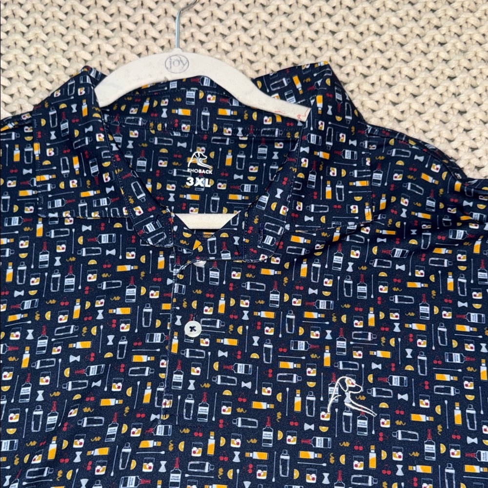 Rhoback Navy Patterned Polo Shirt